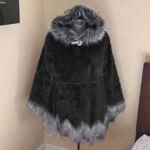 Faux fur coat with hood, black/grey, XXL